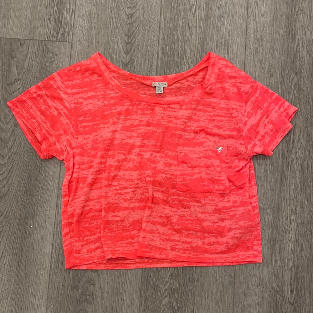 Guess - Neon Pink Cropped Tee - Size Medium